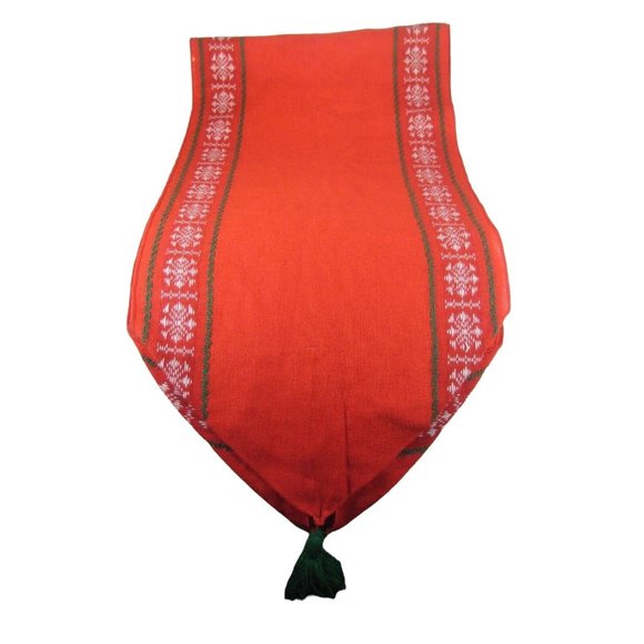 Table Runner 17 x 68 Inch Red Stitching Tassel Christmas Holiday Snowflake VTG - Picture 3 of 7